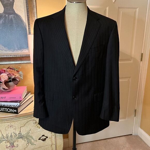 NWOT Men's Daniel Cremieux Loro Piana Blazer Sports Coat Black Pinstripe 43R - Picture 1 of 7